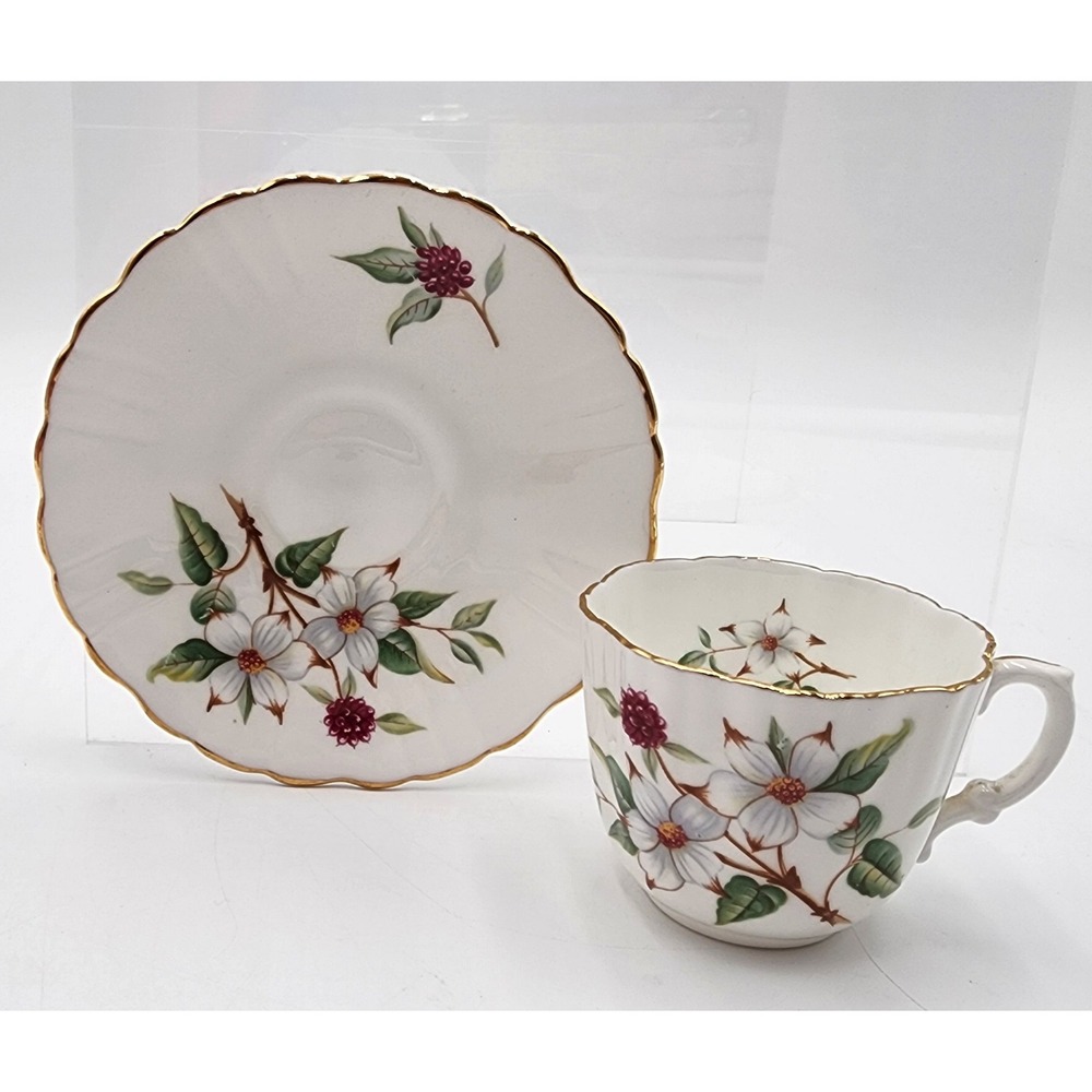 Vintage Hammersley & Co Dogwood Teacup Saucer Set Provincial Flowers White EXC - Picture 4 of 16